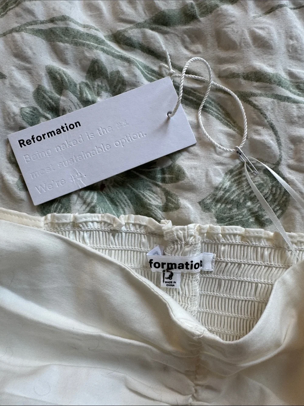 Reformation White Ruched Puff-Sleeve Blouse